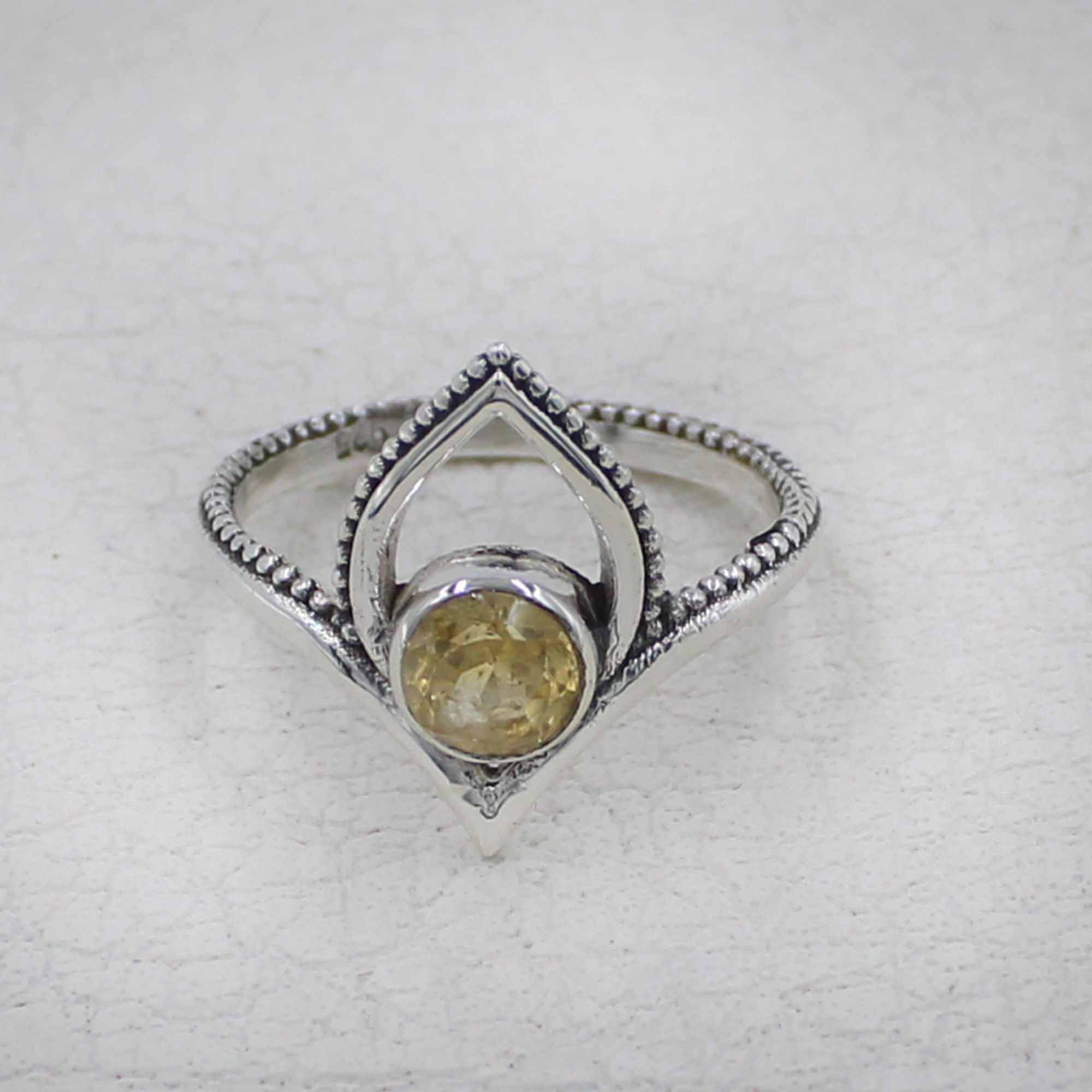 Citrine Birthstone Lotus Ring – Silver Boho Jewelry