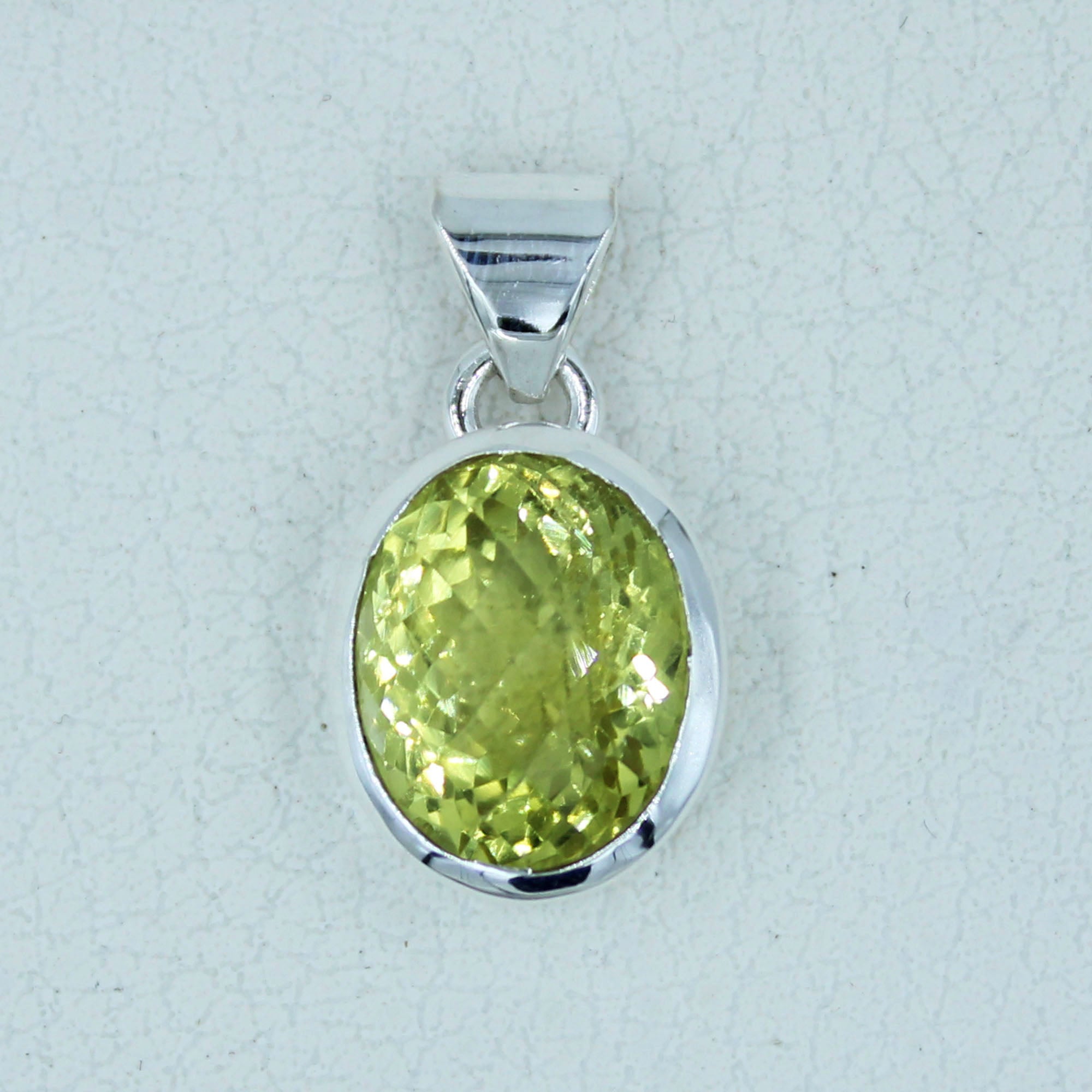 Lemon Quartz Checker Cut Silver Pendant