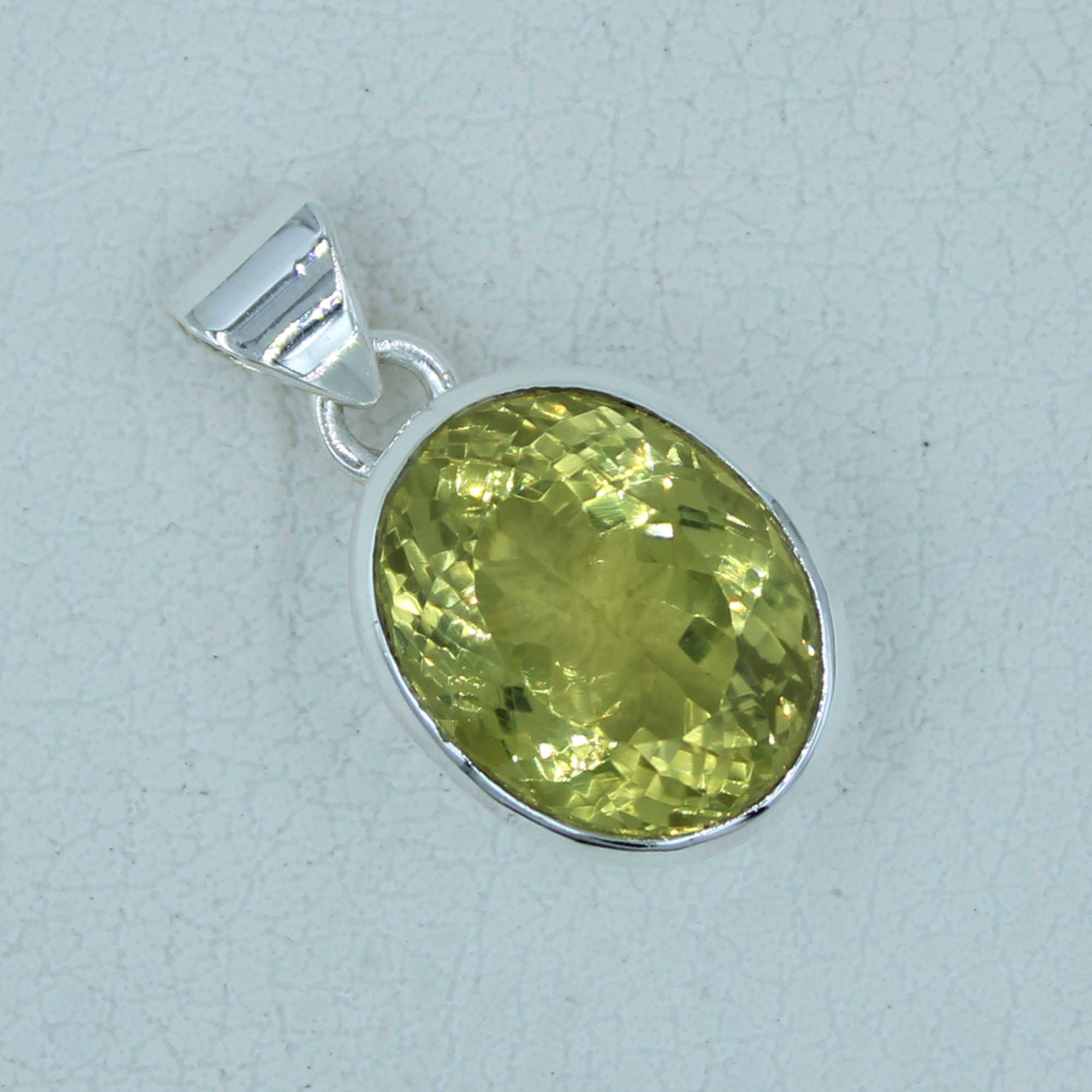 Green Gold cut Stone Sterling Silver Pendant