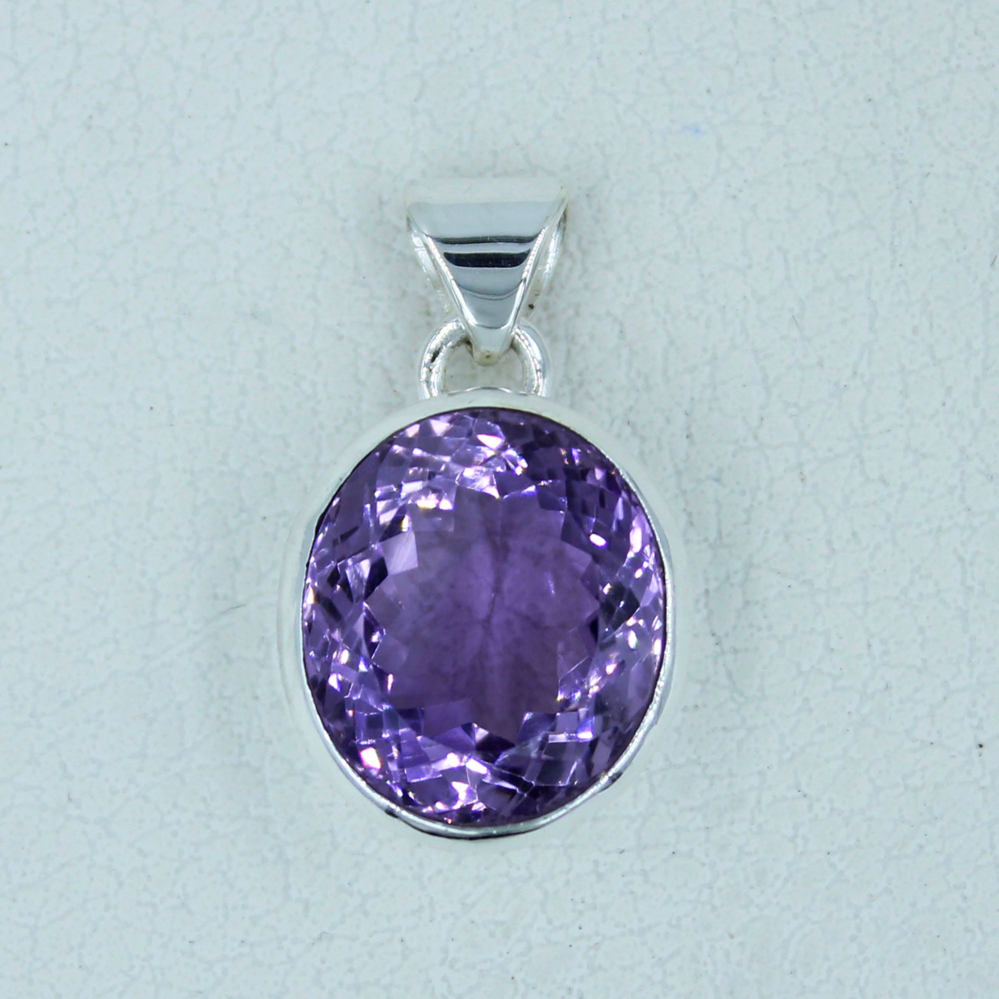 Purple Amethyst Gemstone Pendant 925 Sterling Silver Bezel Set with Bail