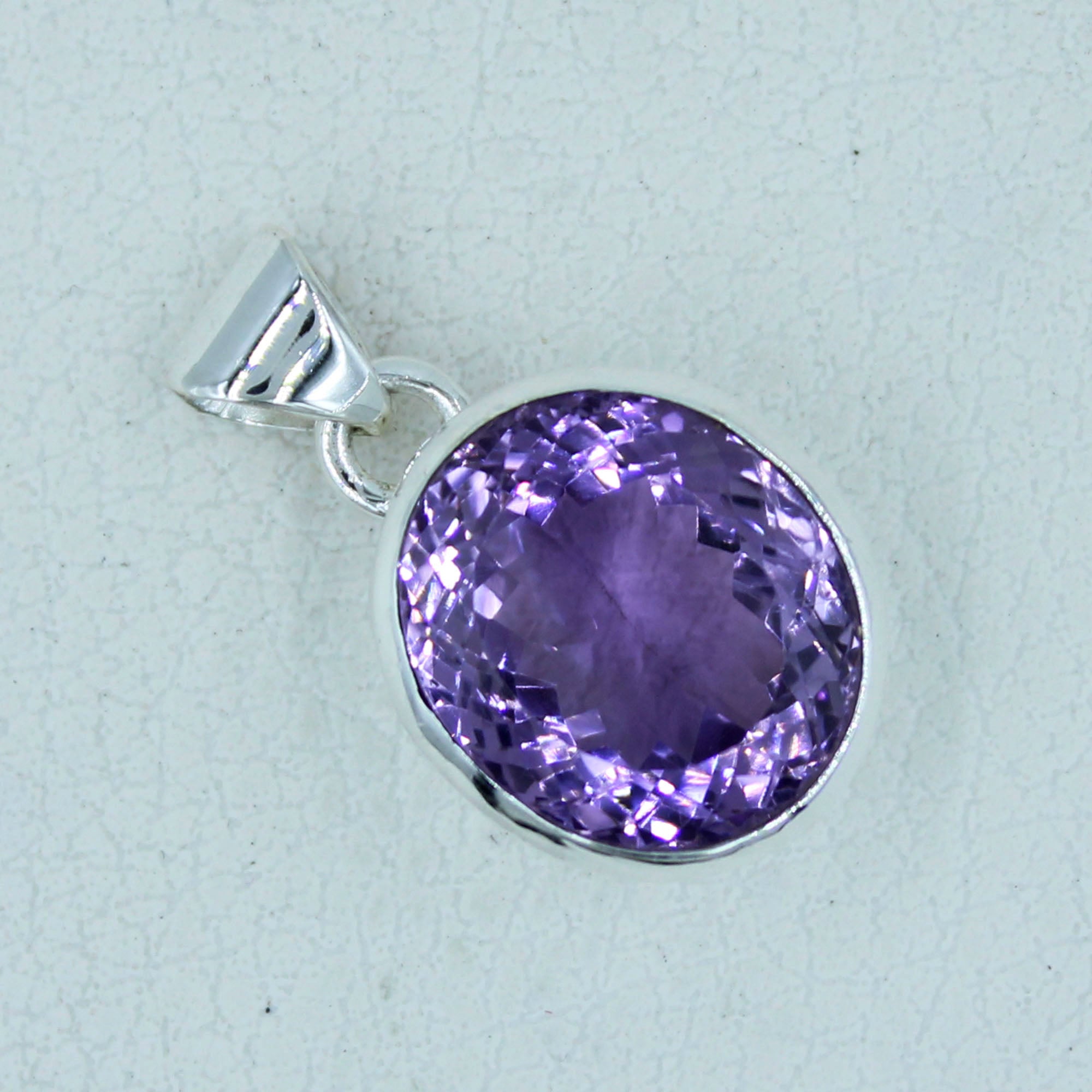 Purple Amethyst Gemstone Pendant 925 Sterling Silver Bezel Set with Bail