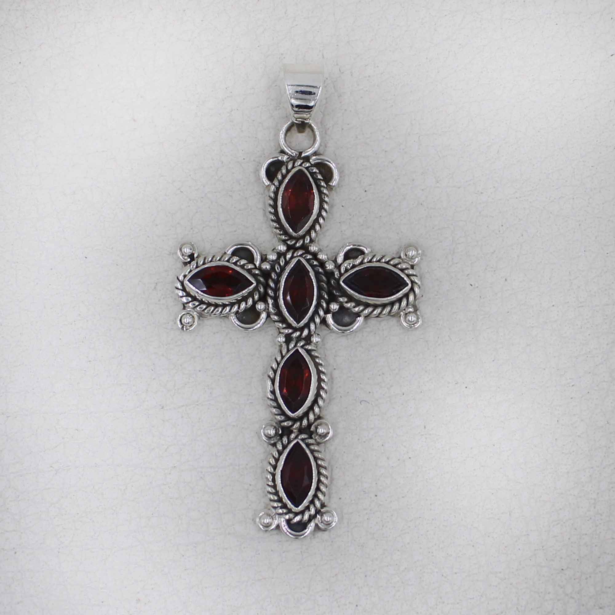 Handmade Sterling Silver Garnet Cross Pendant