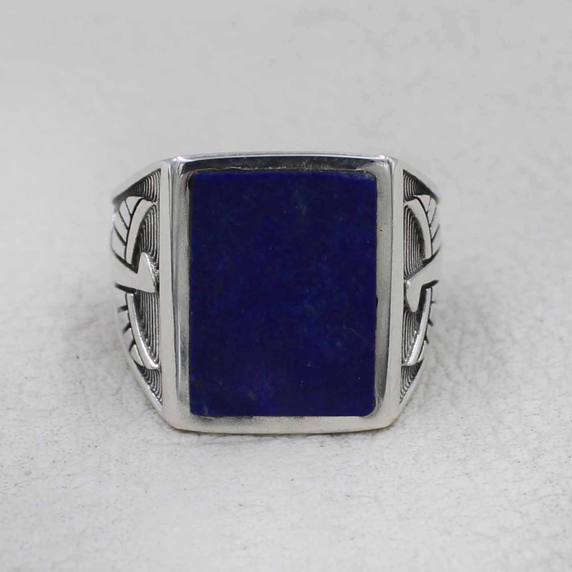 Men’s Sterling Silver Ring with Blue Lapis Lazuli Stone – Vintage Eagle Design
