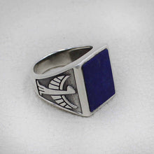 Men’s Sterling Silver Ring with Blue Lapis Lazuli Stone – Vintage Eagle Design