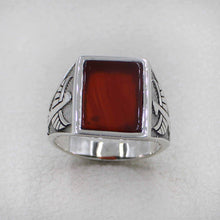 Men’s Sterling Silver Red Onyx Ring – Eagle Engraved Statement Design