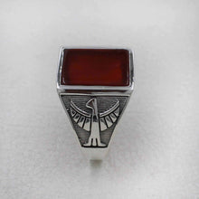 Men’s Sterling Silver Red Onyx Ring – Eagle Engraved Statement Design
