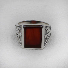 Men’s Sterling Silver Red Onyx Ring – Eagle Engraved Statement Design