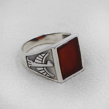 Men’s Sterling Silver Red Onyx Ring – Eagle Engraved Statement Design