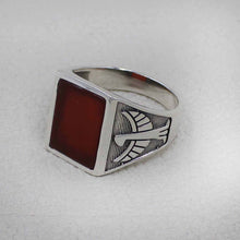 Men’s Sterling Silver Red Onyx Ring – Eagle Engraved Statement Design