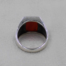 Men’s Sterling Silver Red Onyx Ring – Eagle Engraved Statement Design