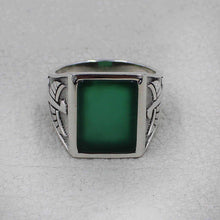 Men’s Sterling Silver Green Onyx Ring – Engraved Eagle Design