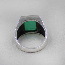 Men’s Sterling Silver Green Onyx Ring – Engraved Eagle Design