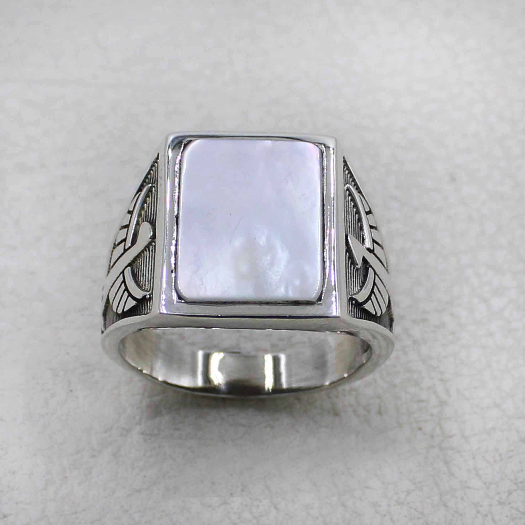 Men’s Silver Ring with Pearl Stone – Vintage Eagle Design
