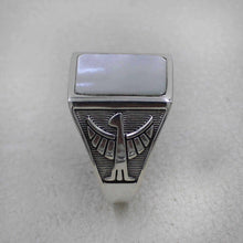 Men’s Silver Ring with Pearl Stone – Vintage Eagle Design