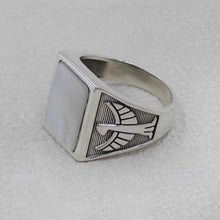 Men’s Silver Ring with Pearl Stone – Vintage Eagle Design