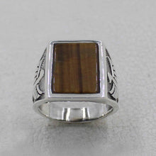 Tiger’s Eye Signet Ring for Men – Tribal Eagle Side Design