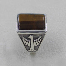Tiger’s Eye Signet Ring for Men – Tribal Eagle Side Design