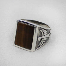 Tiger’s Eye Signet Ring for Men – Tribal Eagle Side Design