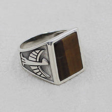 Tiger’s Eye Signet Ring for Men – Tribal Eagle Side Design