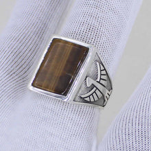 Tiger’s Eye Signet Ring for Men – Tribal Eagle Side Design
