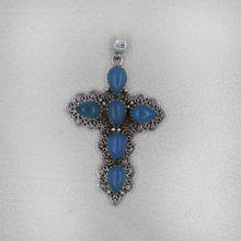 Blue Chalcedony Cross Necklace in Sterling Silver