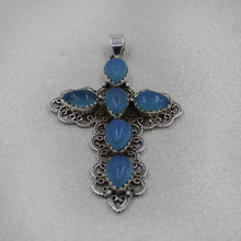 Blue Chalcedony Cross Necklace in Sterling Silver