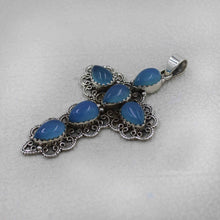 Blue Chalcedony Cross Necklace in Sterling Silver