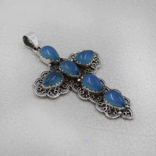 Blue Chalcedony Cross Necklace in Sterling Silver