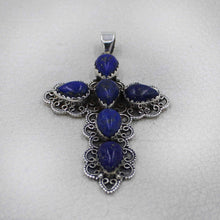Vintage Lapis Lazuli Silver Cross Pendant