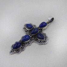 Vintage Lapis Lazuli Silver Cross Pendant