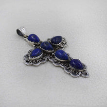 Vintage Lapis Lazuli Silver Cross Pendant