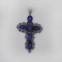 Vintage Lapis Lazuli Silver Cross Pendant