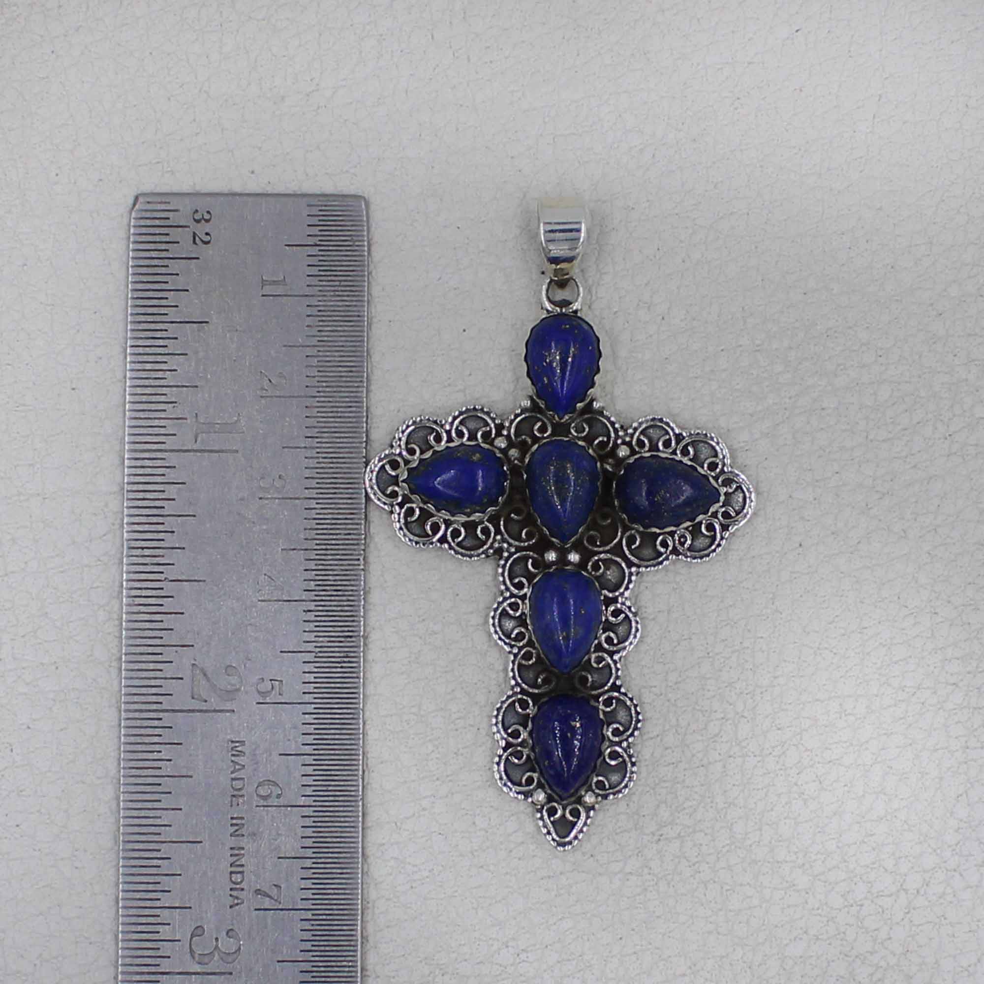 Vintage Lapis Lazuli Silver Cross Pendant