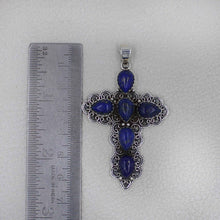 Vintage Lapis Lazuli Silver Cross Pendant