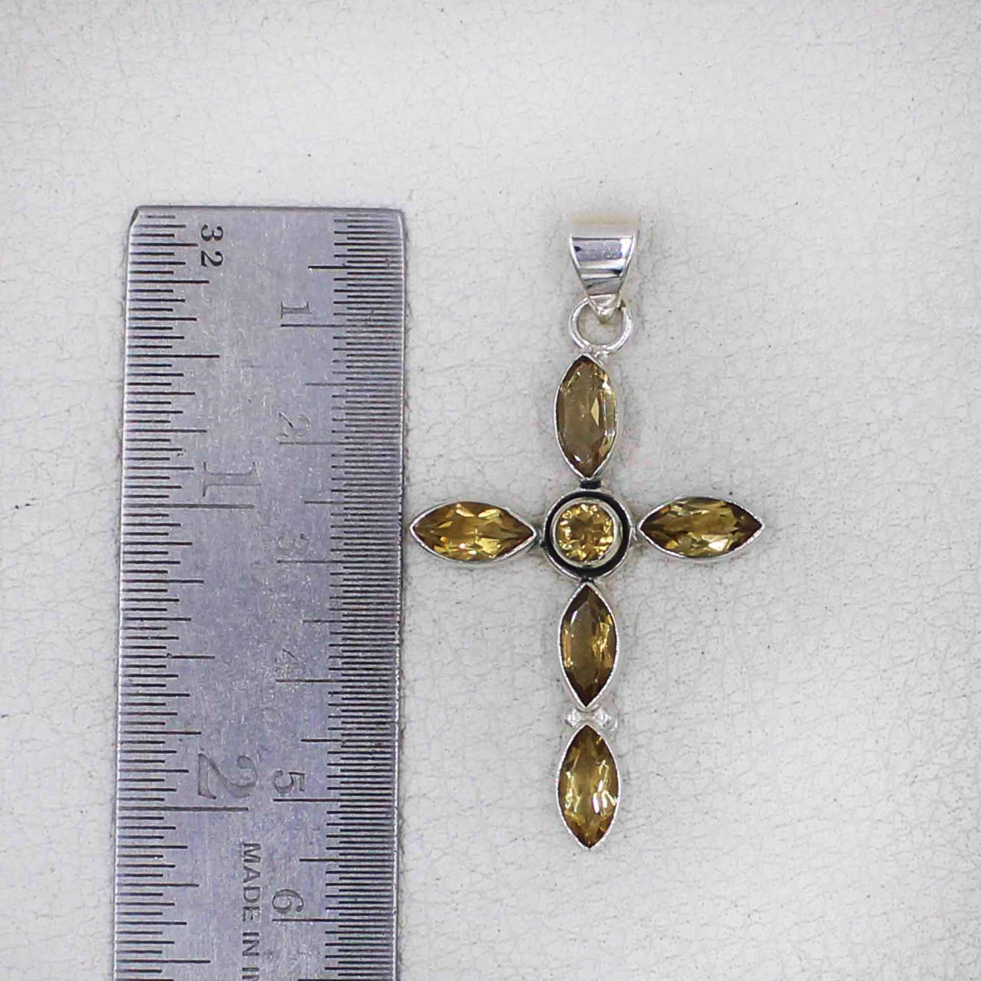 55Citrine Cross Pendant in Sterling Silver