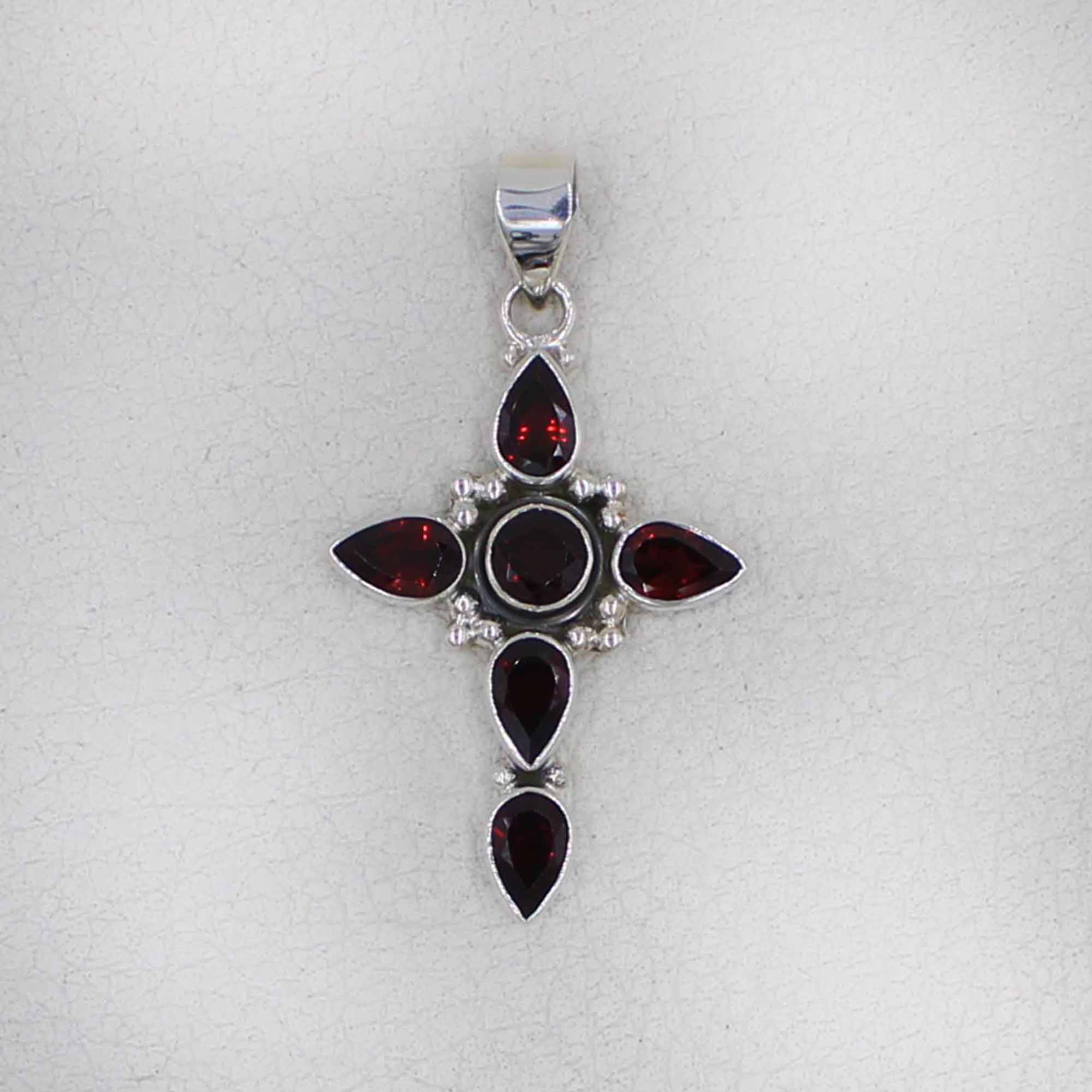 Sterling Silver Garnet Cross Pendant