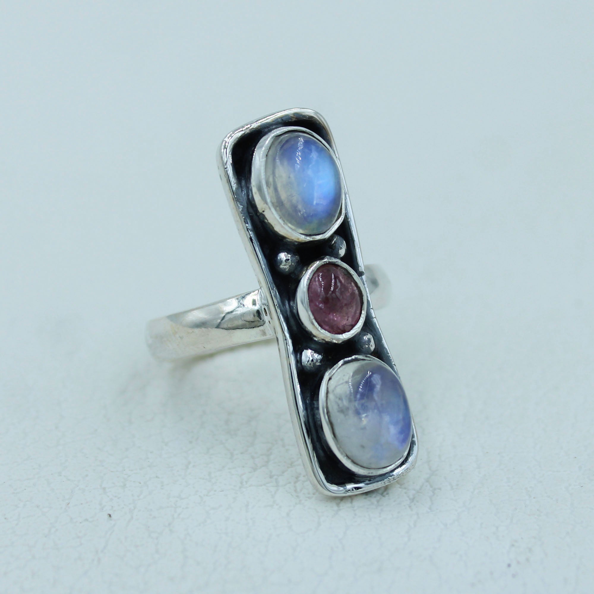 Moonstone with Tourmaline Sterling Silver Ring