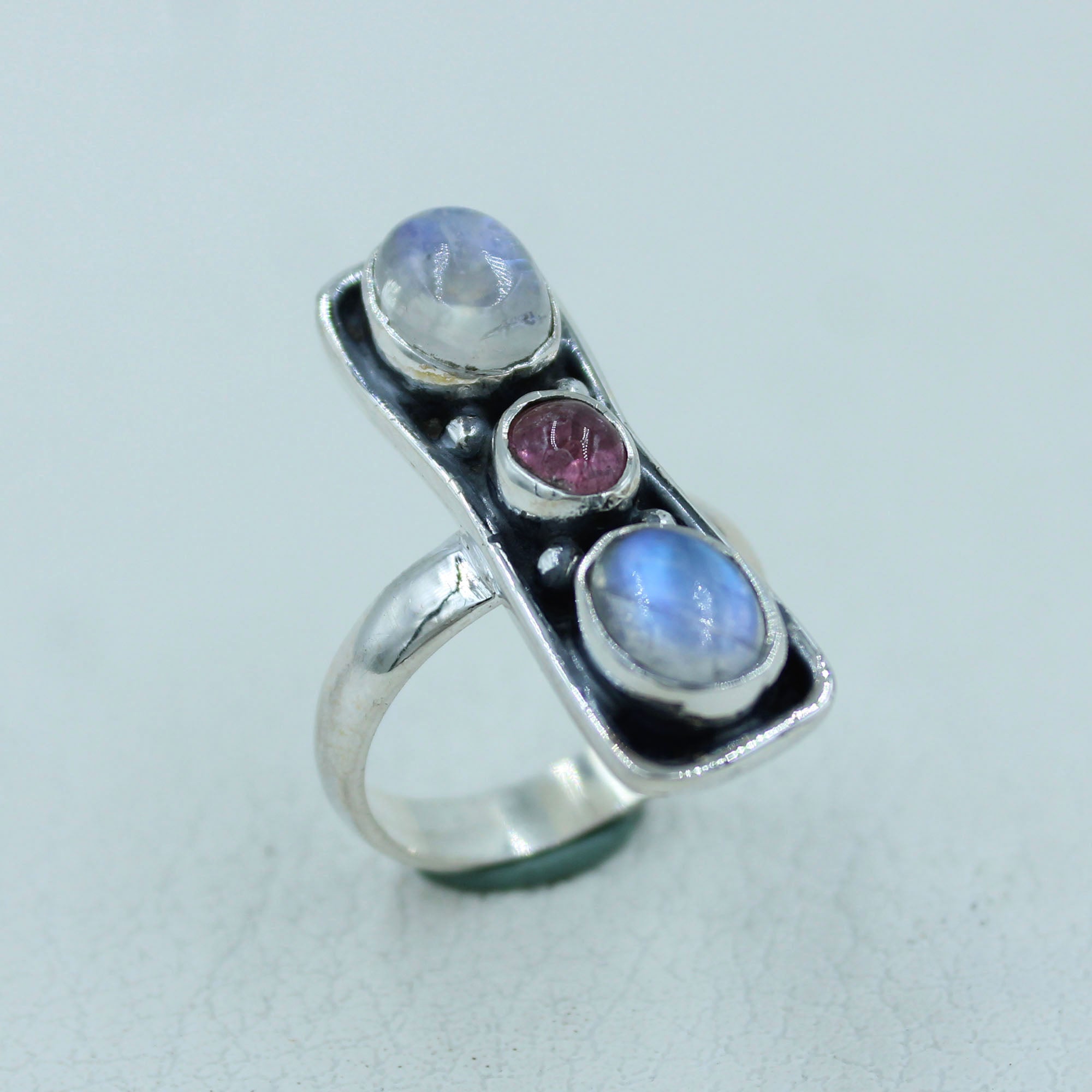 Moonstone with Tourmaline Sterling Silver Ring