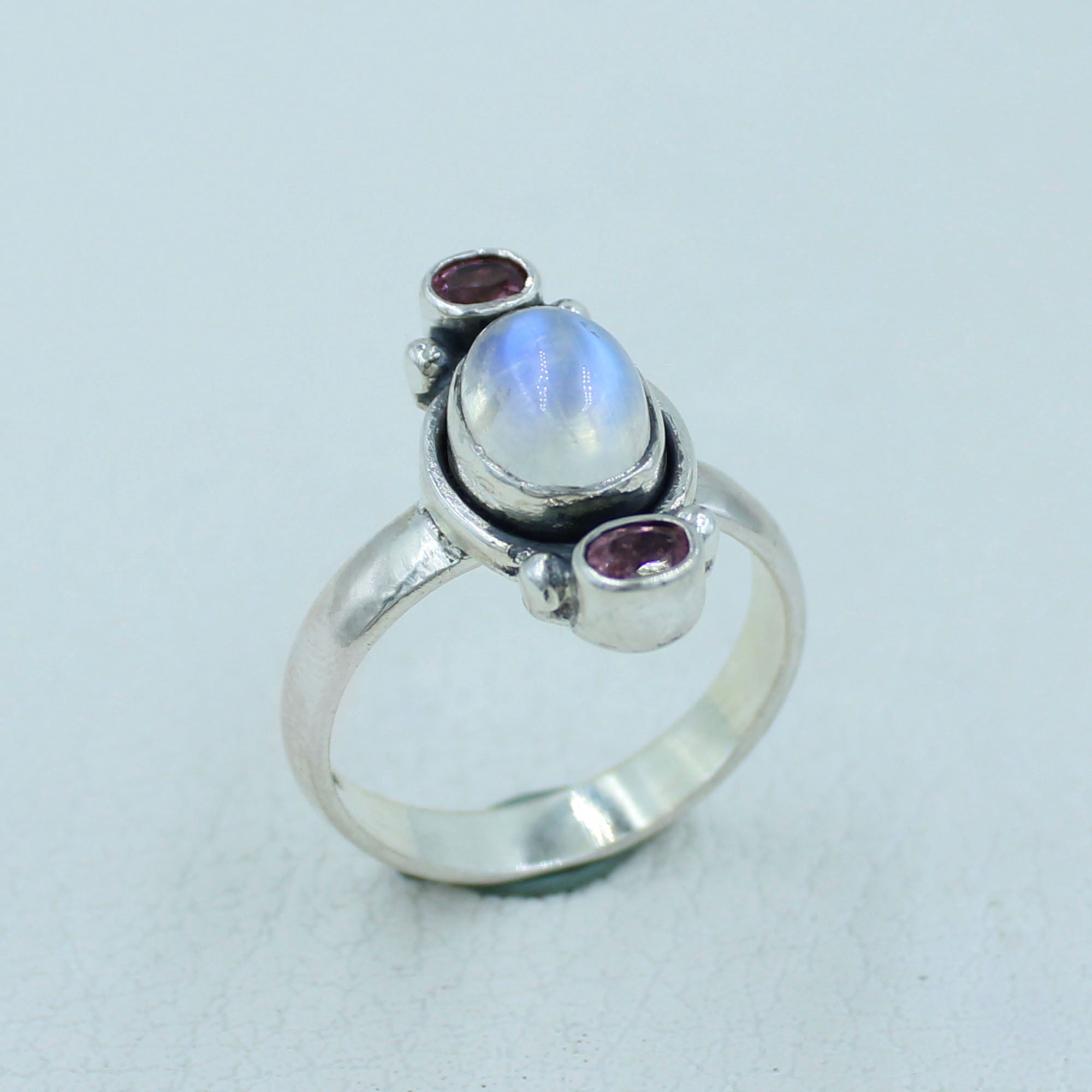 Pink Tourmaline &  Moonstone Silver Gift Ring