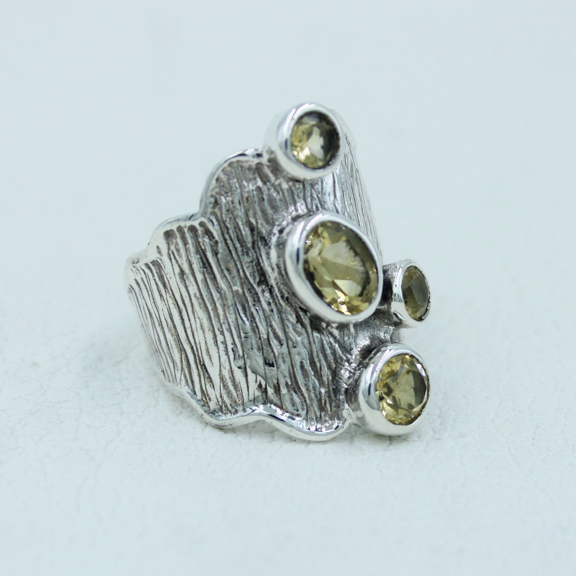 Beautiful Citrine Sterling Silver Textured Ring