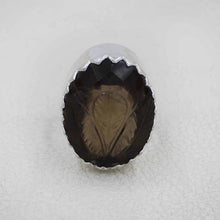 Hand-Carved Smoky Quartz Oval Ring