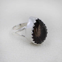 Hand-Carved Leaf Pattern Smoky Quartz Ring in Silver