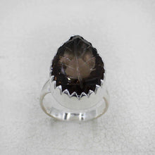Sterling Silver Ring with Carved Smoky Quartz Gemstone