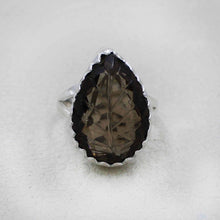 Sterling Silver Ring with Carved Smoky Quartz Gemstone