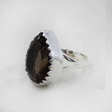 Sterling Silver Ring with Carved Smoky Quartz Gemstone