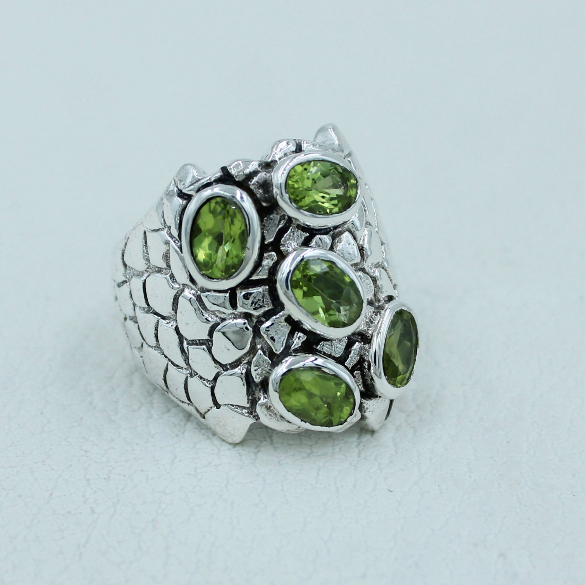 Women Green Peridot Cluster Ring