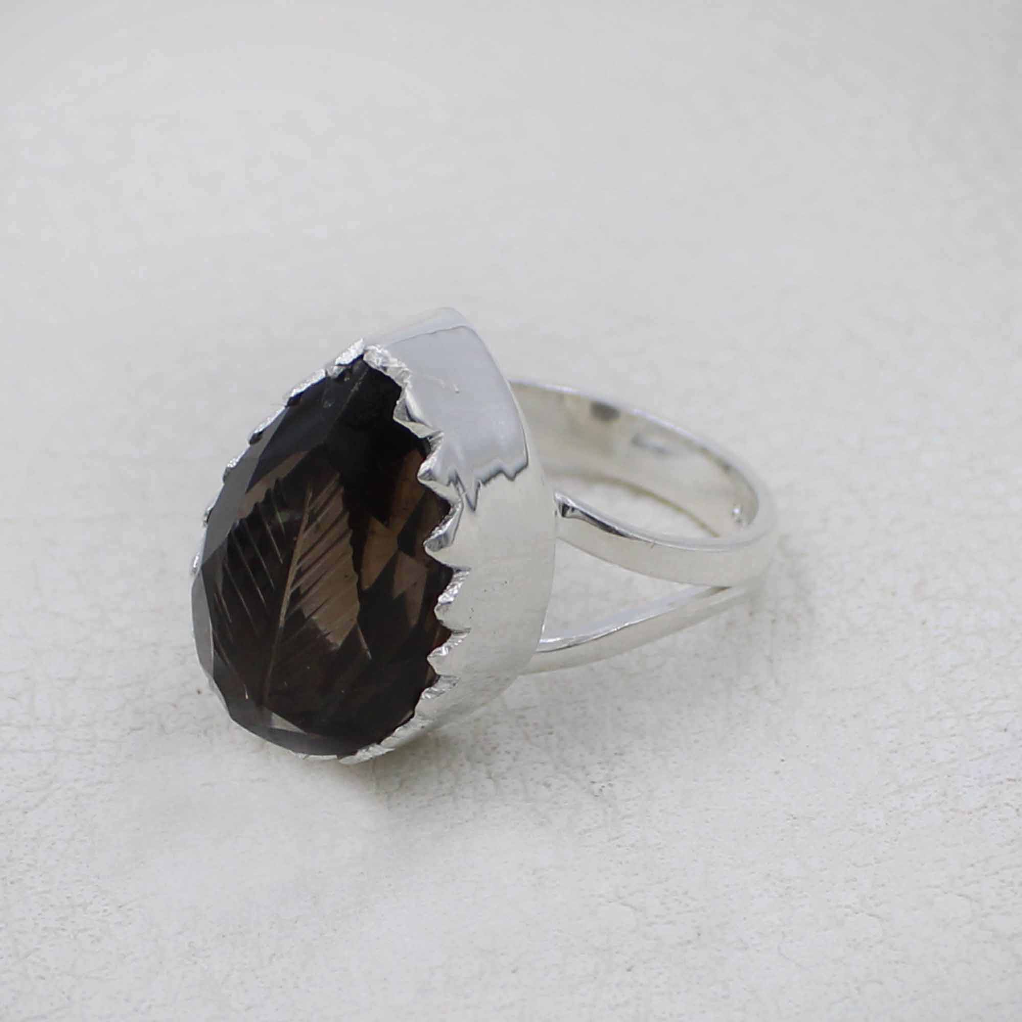 Carved Smoky Quartz Statement Ring