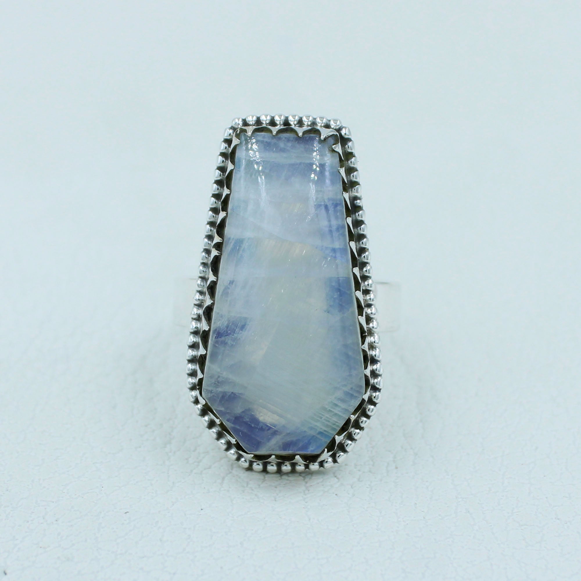 Vibrant flash Moonstone Silver Ring - Coffin Shape Ring