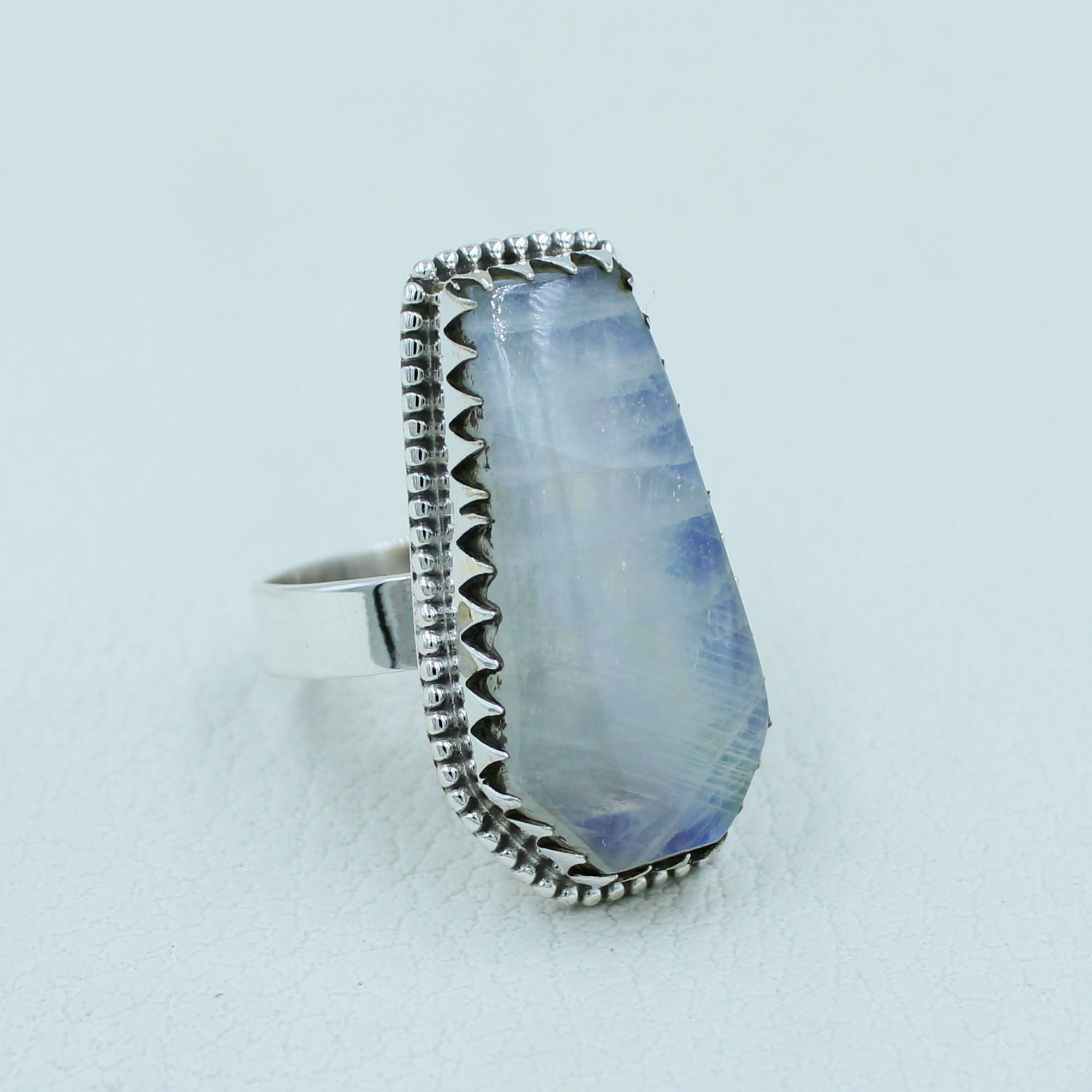 Vibrant flash Moonstone Silver Ring - Coffin Shape Ring