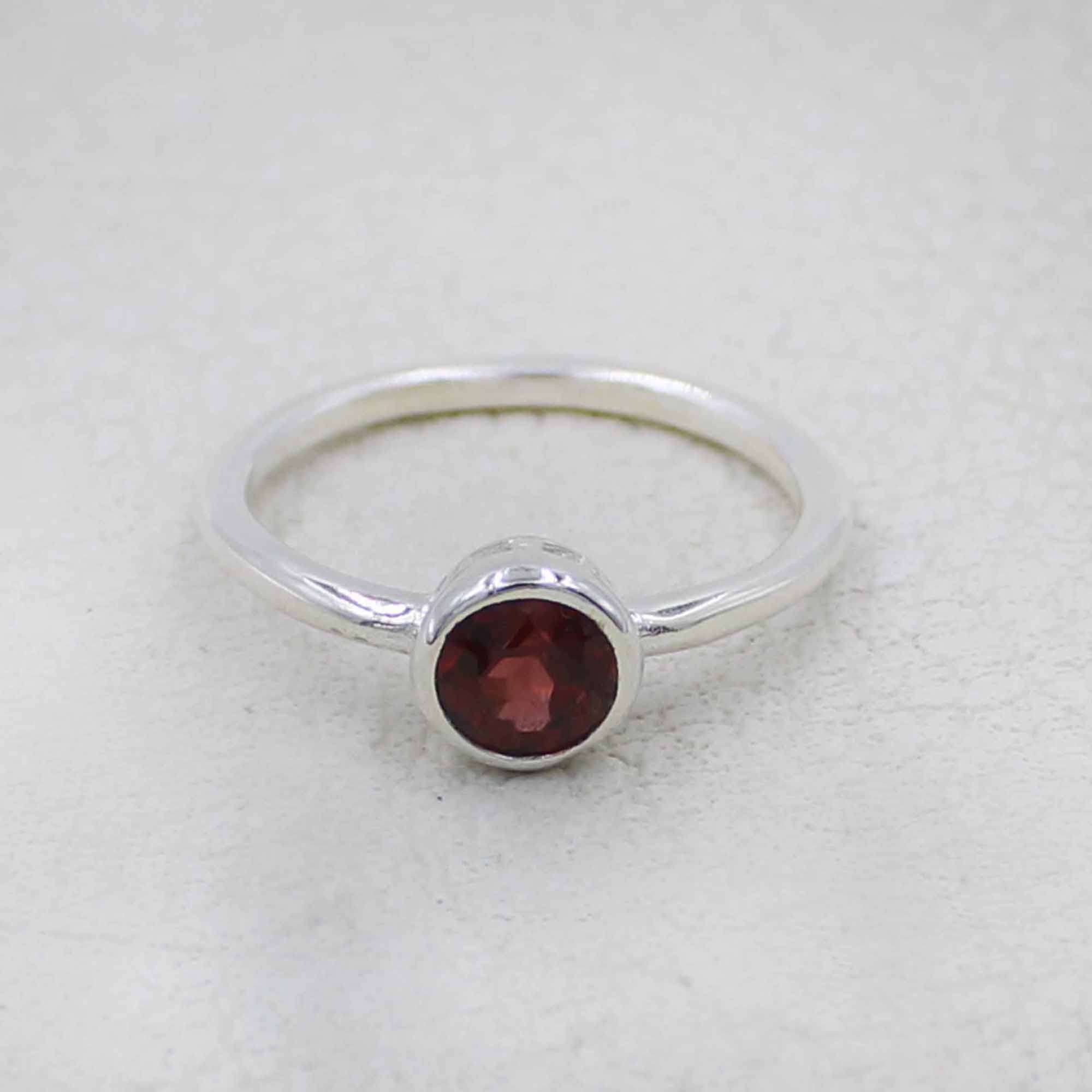 Minimalist Garnet Sterling Silver Ring